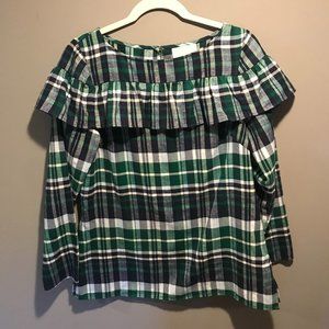 Sail to Sable Plaid Ruffle Top, Size Small
